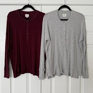 Pair of 2 Aerie Offline oversized ribbed henley long sleeve shirts, size XS
